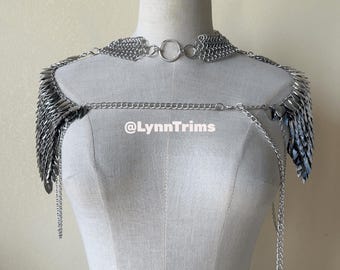 Metal Fantasy Mermaid Scale Shoulder Jewelry Costume Cosplay Gothic Warrior Dragon Scale Egyptian Queen Scalemail Chainmail Armor neck piece
