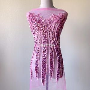 Heavily beaded 3D pink rhinestone bodice applique for Sequinned Dress, Wedding Reception Party Dress, Prom Wear, Crystals Embellished Dress