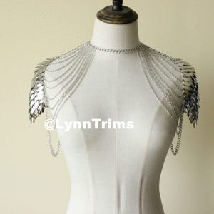 Warrior Scalemail Chainmail Shoulder Harness spaulder pauldron Adjustable Neck Piece Burning Man Dragon scales Armour Metal Shiny