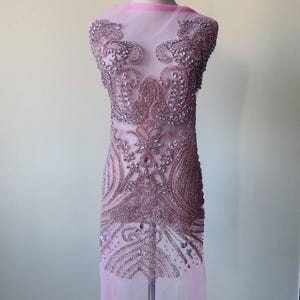 Sparkling Pink Wedding Dress Bodice Rhinestone Applique Bling Crystal Accessories Heavily Beaded for Prom Evening Dress Front piece fabric