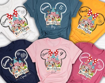 Camisetas personalizadas de aniversário da Disney, camisetas de aniversário para a família da Disney, camisetas de aniversário para o grupo da Disney, camisetas de aniversário para meninas da Disney, camisetas de aniversário para meninos da Disney.