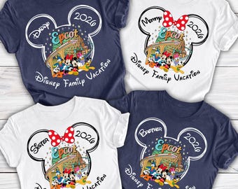 Magliette personalizzate Disney Epcot, Magliette Disney Epcot 2026, Magliette per famiglie Disney Epcot, Magliette per bambine Disney Epcot, Magliette con nome e anno di Epcot