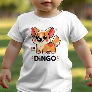 Cute Cartoon Dingo T-Shirt, Adorable Animal Graphic Tee, kawaii dog illustration T-shirt, Fun Corgi Design Apparel, Unique Pet Lover Shirt