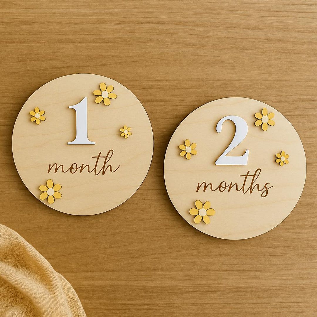 Wooden Baby Monthly Milestone Discs | Floral Monthly Photo Prop Set ...