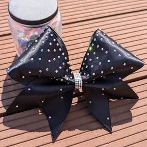 Black Cascading Satin Cheer Bow with AB Rhinestones, Allstar Cheerleading Hair Bow