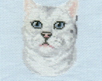 Grey-White Cat counted cross-stitch chart