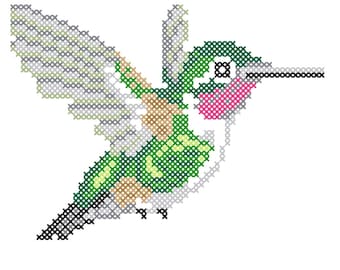 Ruby Throated Hummingbird counted cross-stitch chart