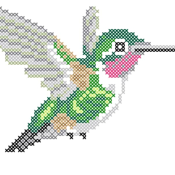 Ruby Throated Hummingbird counted cross-stitch chart