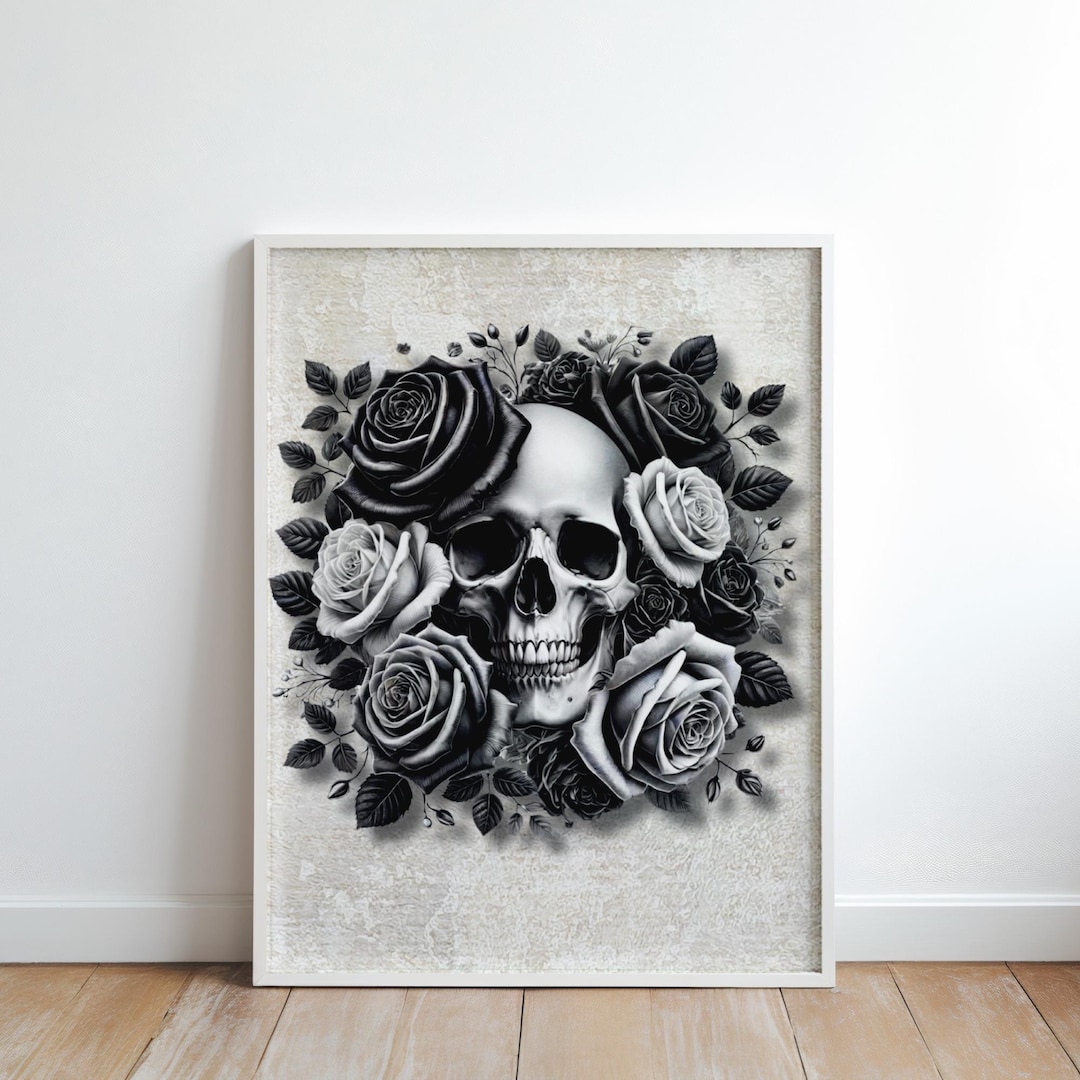 gothic-skull-roses-art-print-edgy-home-decor-digital-download-etsy