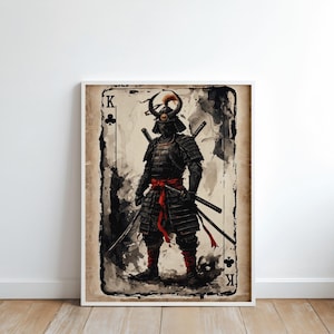 Samurai King of Clubs Art Print: Gothic Japanese Wall Decor (Digital Download)