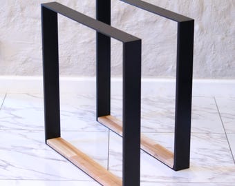 Pés de mesa em aço com detalhe em madeira maciça (conjunto de 2) - Base metálica - Tamanhos e cores personalizados disponíveis