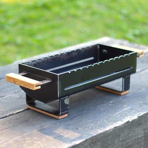 Portable Hibachi Grill: Raw Metal Mangal with Hardwood Handles