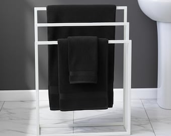 Modern Metal Bathroom Towel Rack: Freestanding 3-Tier Black Steel