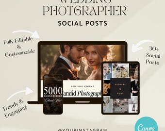 Plantilla para redes sociales de fotógrafos de bodas / Publicaciones de Instagram y Facebook de Canva / Libro de trabajo de marketing fotográfico