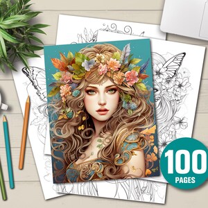 100 Fairies Coloring Book: Fantasy Designs for Adults & Teens (Printable PDF)