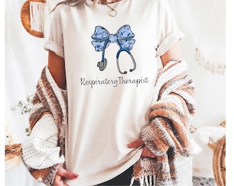 Comfort Color Respiratory Therapist, RT Stethoscope Bow Sweater, Respiratory Therapist Gifts, RT Coquette Sweater, Gift for RT