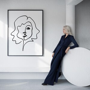 Stampa artistica con linea del viso in stile Picasso / Ritratto di donna astratta moderna / Decorazione murale minimalista / Stampa su tela o carta per casa, ufficio o hall
