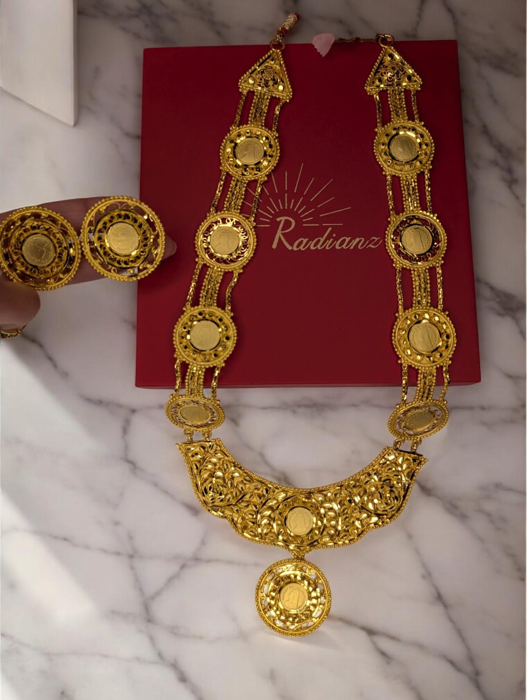 Premium Gold Plated Gini Long Necklace With Earrings - Etsy