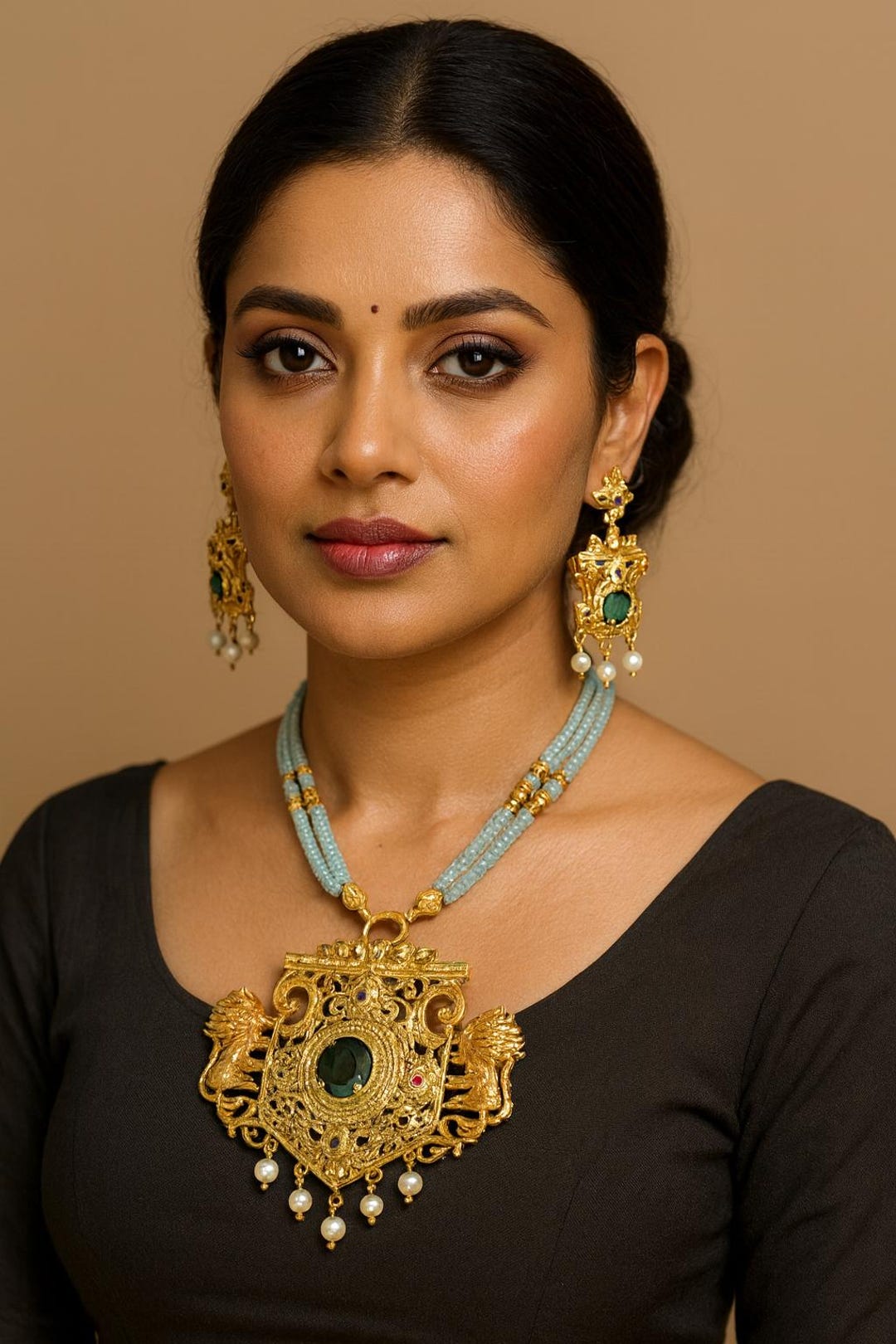 Gold Plated Gini Locket Earrings: Royal Lion Emerald Green Stone - Etsy