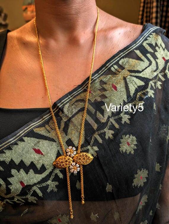 Gold Plated Jui Ful Tie Chain Earrings: Bengali Jewelry Set