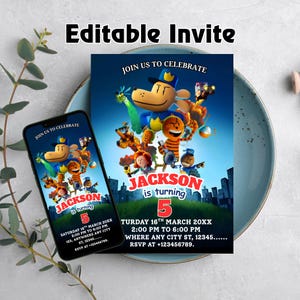 Plantilla editable de invitación de cumpleaños de Dog Man / Invitación de Dog Man / Invitación de película de cumpleaños para niños de DogMan / Plantilla de Canva / Descarga instantánea