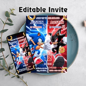Sonic Birthday Invitation For Kids Party, Sonic The Hedgehog Boys Party Invite, Editable Sonic 3 Girls Birthday, Invite Instant Download