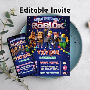 Editable Roblox Birthday Invitation Template Printable Birthday Party Invitations Digital Roblox Party Invitation Digital birthday Card