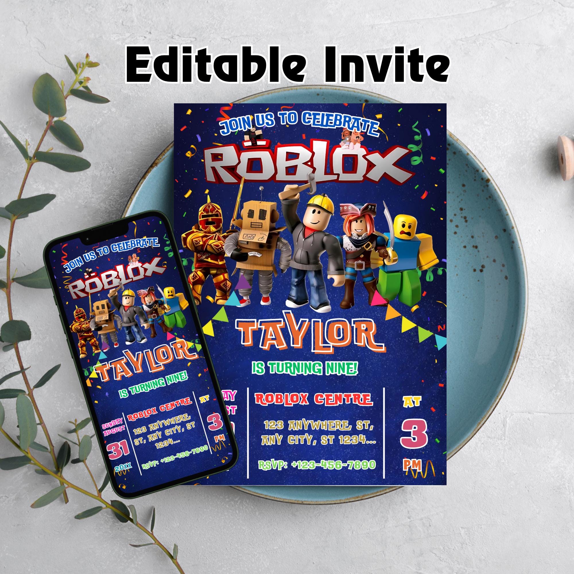 Editable Roblox Birthday Invitation Template: Digital Party Card (5x7 ...