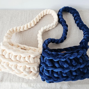 Velvet Square Crossbody Bag — Large Size Handmade Bag with Yarn Strap | Crafted with Soft Chunky Yarn | Includes Inner Liner & Dust Bag