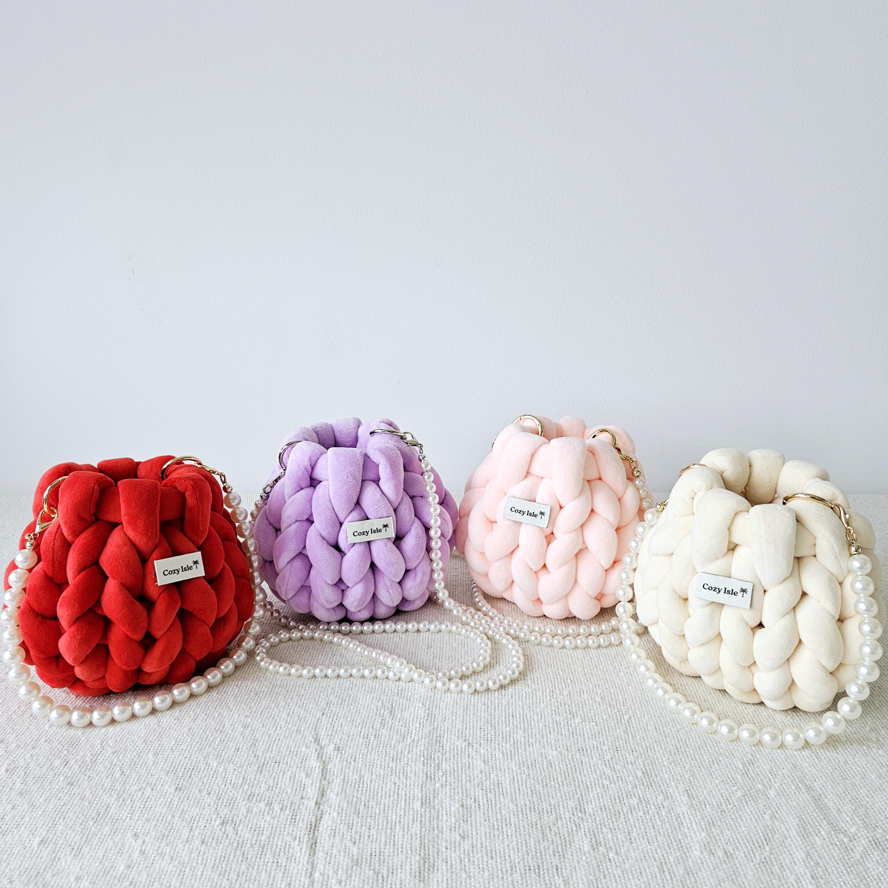 Mini Handmade Chunky Velvet Bag With Pearl Strap – Crossbody