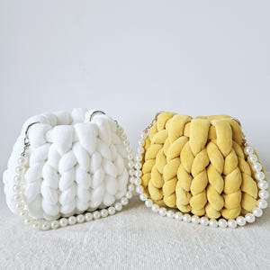 Handmade Velvet Bag with Pearl Strap: Vegan Crossbody or Wristlet
