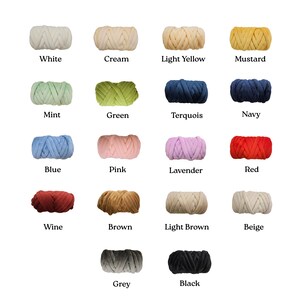May include: A collection of 16 yarn balls in various colors, including white, cream, light yellow, mustard, mint, green, turquoise, navy, blue, pink, lavender, red, wine, brown, light brown, beige, grey, and black.