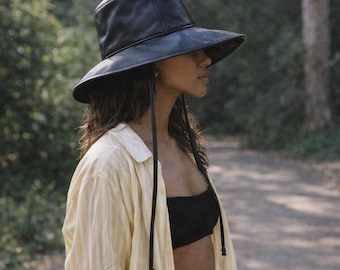 Women’s Leather Wide Brim Hat | Durable Bucket Hat for Travel, Summer & Outdoor Wear