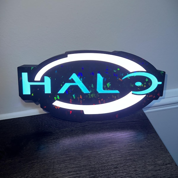 Holographic Halo LED Sign - Retro Gaming Decor  - 3D Printed RGB Lightbox