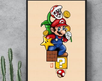 Nintendo Mario Wall Art, Anime Poster, Printable Art, Digital Download