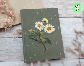 Hand Embroidered Linen Journal: Personalized Initial A5 Notebook