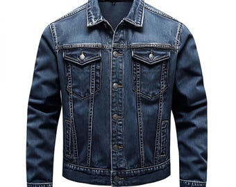Giacca di jeans da uomo, comoda e resistente, con patta e tasche frontali oblique, modello Lepal Trucker Jackets.