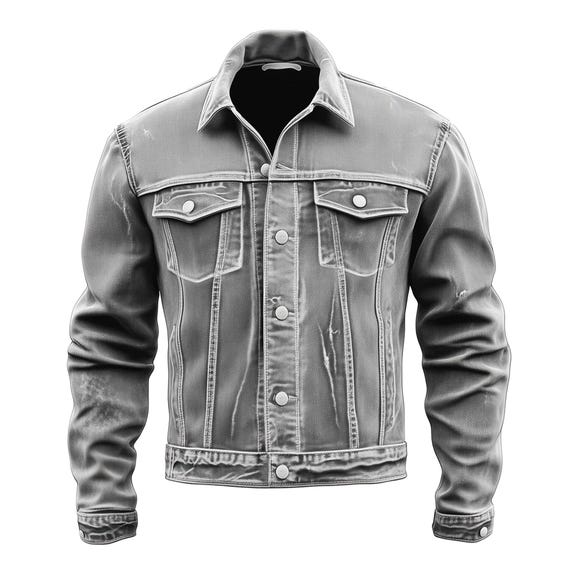 Mens Denim Jacket Distressed Grey Comfortable Durable Flaps