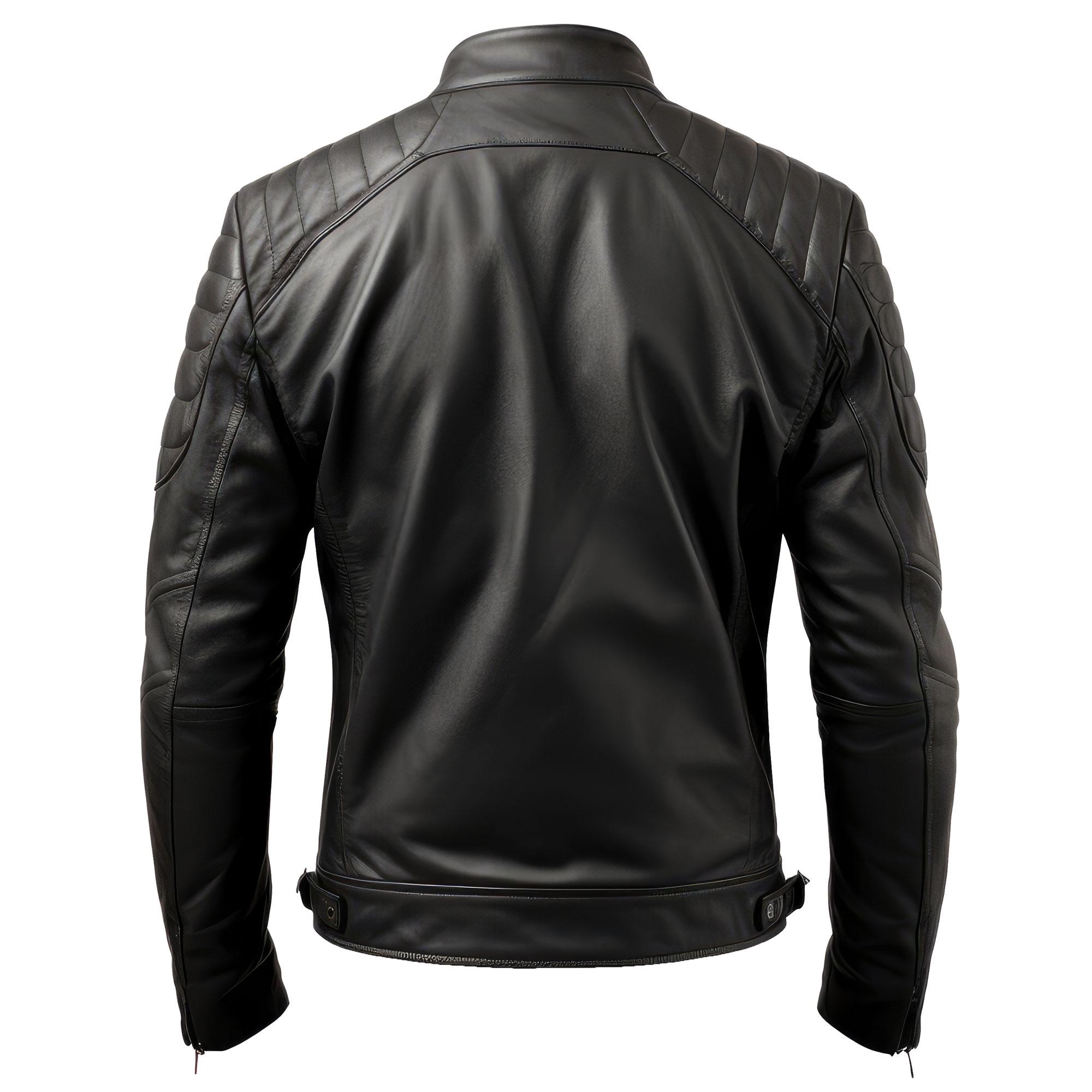 Mens Puffer Biker Jacket Cafe Racer Fit Black Zipper Pocket Moto