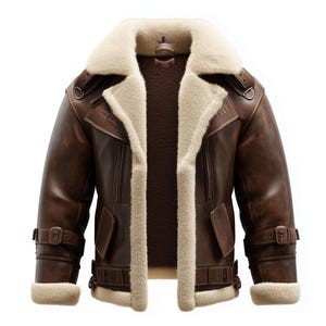 Shearling Brown Leather Jacket Genuine Luxurious Sheepskin Fur Leather B3 Bomber Leather Modern Aviator Jackets