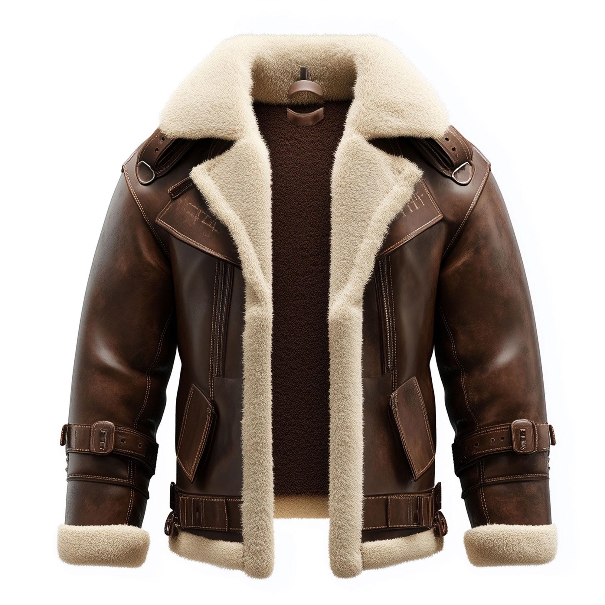Shearling Brown Leather Jacket Genuine Luxurious Sheepskin Fur