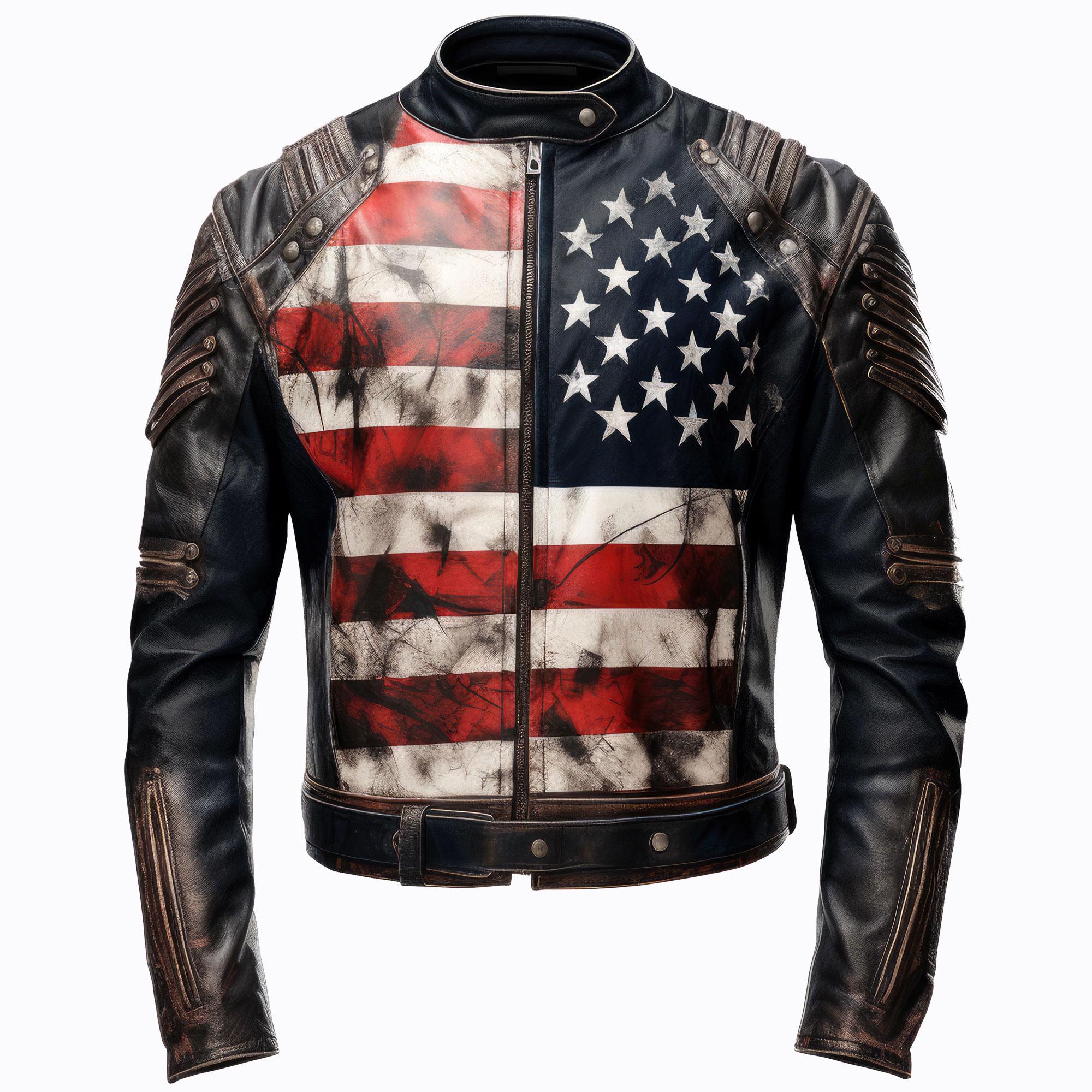 Mens Distressed Inspired by American Flag USA Casual Motorcycle