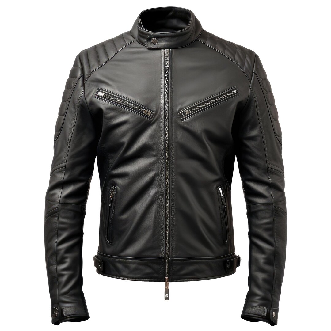 Mens Puffer Biker Jacket Cafe Racer Fit Black Zipper Pocket Moto