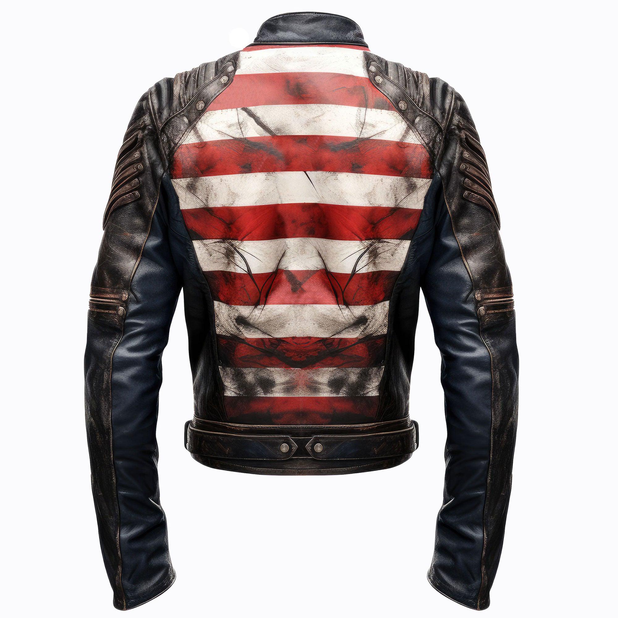 Mens Distressed Inspired by American Flag USA Casual Motorcycle