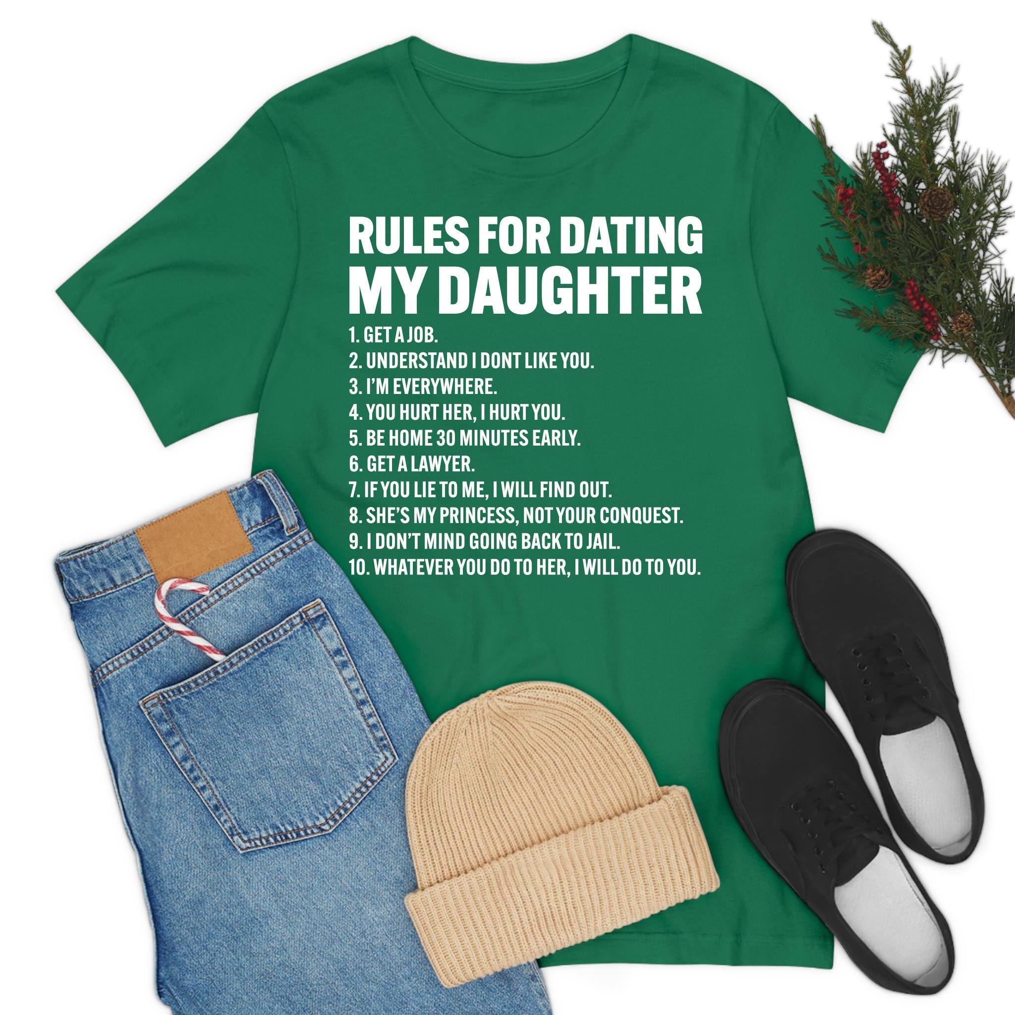 Kerner BeWild Brand T-Shirt Uomo | 100% Cotone Biologico | Frase Divertente 'Top Ten Rules For Dating My Daughter'