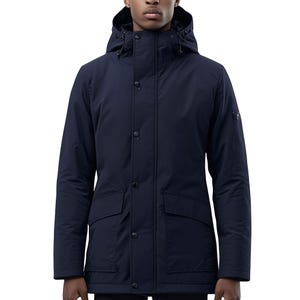 Mens Parkas Jacket Classic Down Parka Thigh-length Nylon Front Pockets Luxurious Removable Hood Winter Coat Warm Parka Jackets