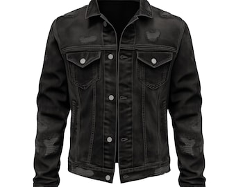 Chaqueta vaquera desgastada para hombre, cómoda, duradera, con solapas y bolsillos delanteros inclinados, chaqueta vaquera gris Lepal estilo camionero para hombre