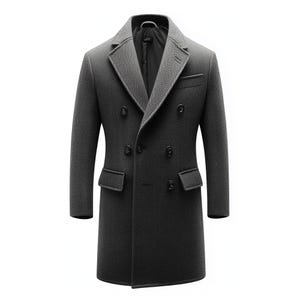 Mens Wool Coat Classic Overcoat Thigh-length Lepal Collar Warm Jacket Versatile Grey Modern Winter Woolen Coat