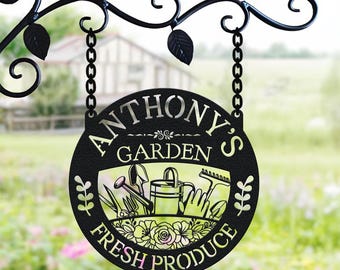 Custom Metal Garden Sign, Metal Hanging Garden Sign, Personalized Metal Gardening Gift, Outdoor Decor, Mothers Day Gift, Gardening Gift