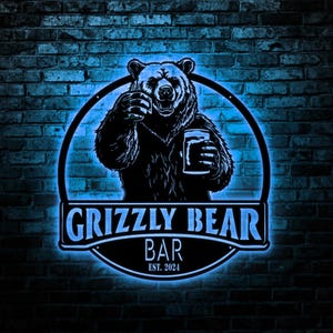 Custom Funny Black Polar Bear, Thirsty Beer Pub Metal Wall Art LED Light, Personalized Beer Bar Name Sign, Bar Home Decor, Beer Lover Gift
